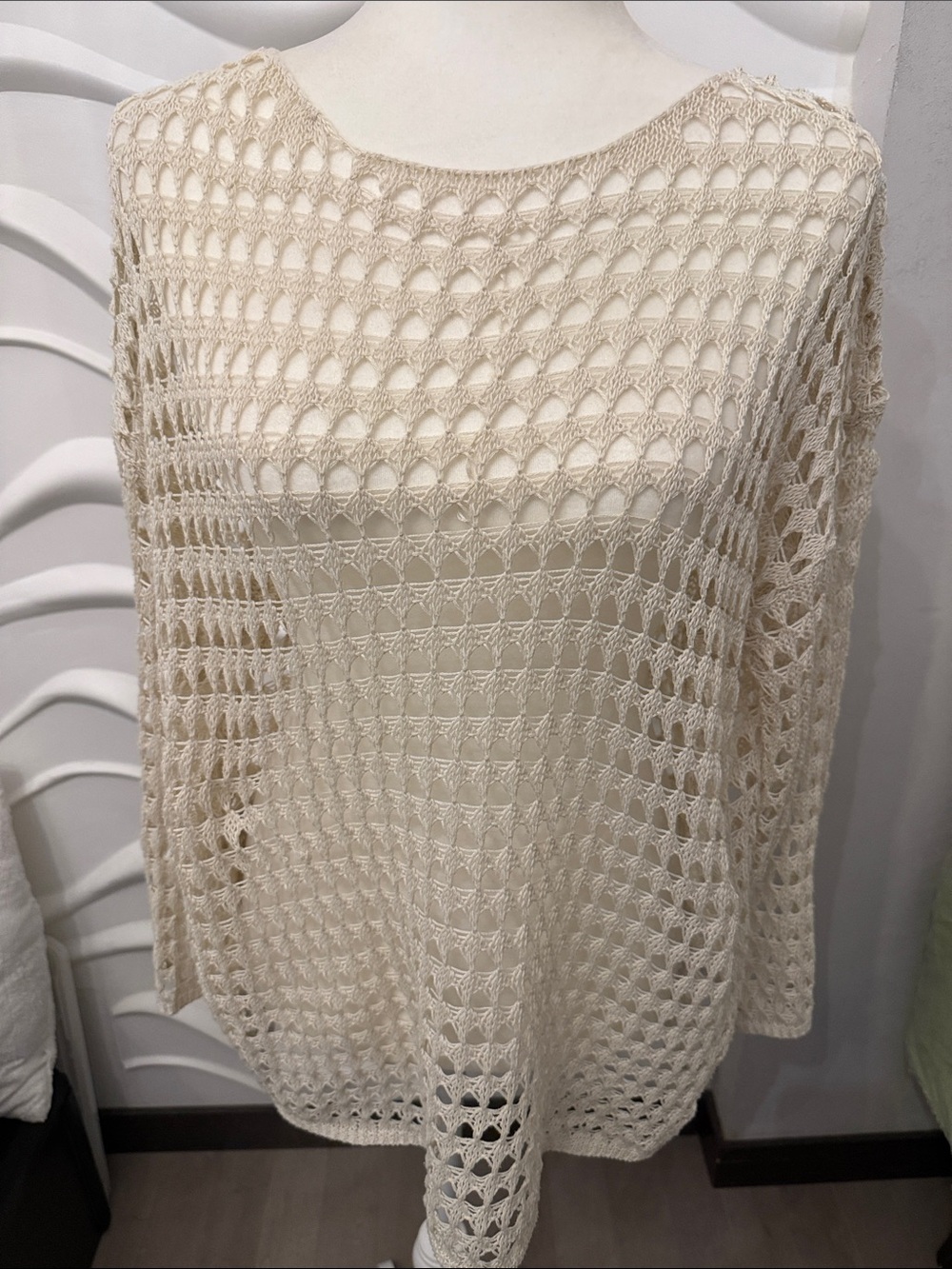 Max Studio Cream Open-Knit Swim Coverup